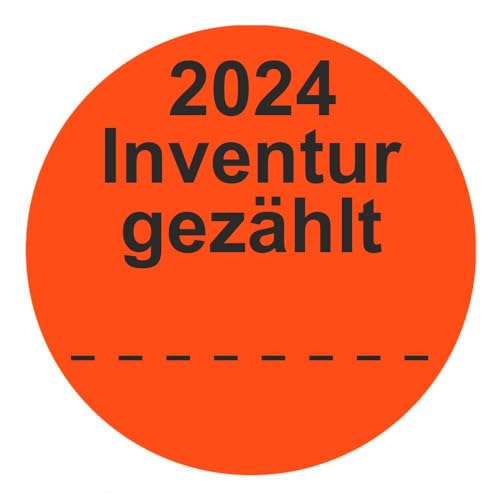 Inventuretiketten, Inventuraufkleber "2024 Inventur gezählt" - Durchmesser 50 mm - 1000 Stück (Leuchtrot) von simhoa