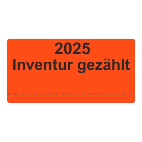 Inventuretiketten, Inventuraufkleber - 2025 Inventur gezählt - 100 x 50 mm - 500 Stück (Leuchtrot) von Etikettenshop Thon