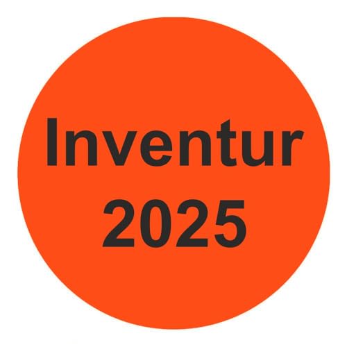 Inventuretiketten, Inventuraufkleber "Inventur 2025" - Durchmesser 50 mm - 1000 Stück (Leuchtrot) von Etikettenshop Thon