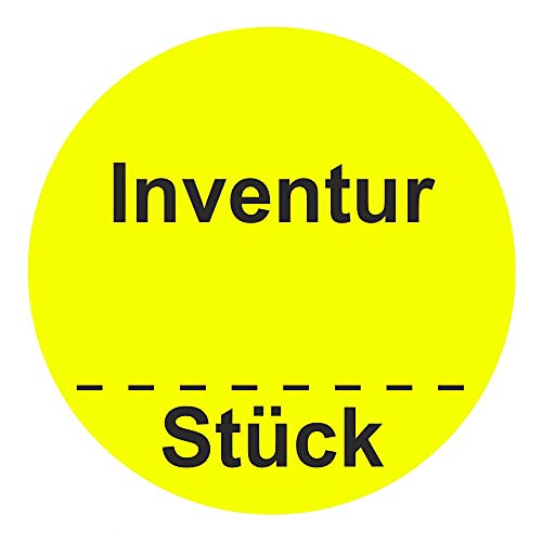 Inventuretiketten, Inventuraufkleber "Inventur Stück" - Durchmesser 50 mm - 1000 Stück (Leuchtgelb) von simhoa
