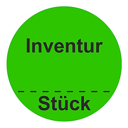 Inventuretiketten, Inventuraufkleber "Inventur Stück" - Durchmesser 50 mm - 1000 Stück (Leuchtgrün) von Etikettenshop Thon