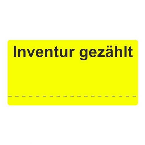 Inventuretiketten, Inventuraufkleber "Inventur gezählt" - 100 x 50 mm - 500 Stück (Leuchtgelb) von simhoa