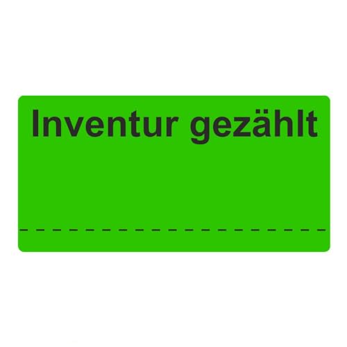 Inventuretiketten, Inventuraufkleber "Inventur gezählt" - 100 x 50 mm - 500 Stück (Leuchtgrün) von Etikettenshop Thon