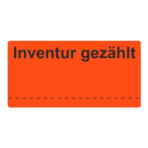 Inventuretiketten, Inventuraufkleber "Inventur gezählt" - 100 x 50 mm - 500 Stück (Leuchtrot) von simhoa