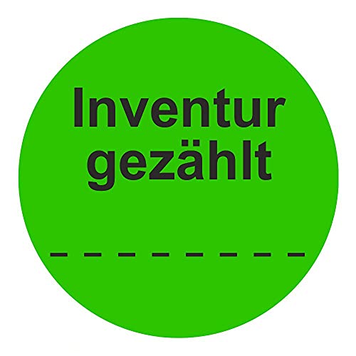 Inventuretiketten, Inventuraufkleber "Inventur gezählt" - Durchmesser 50 mm - 1000 Stück (Leuchtgrün) von simhoa