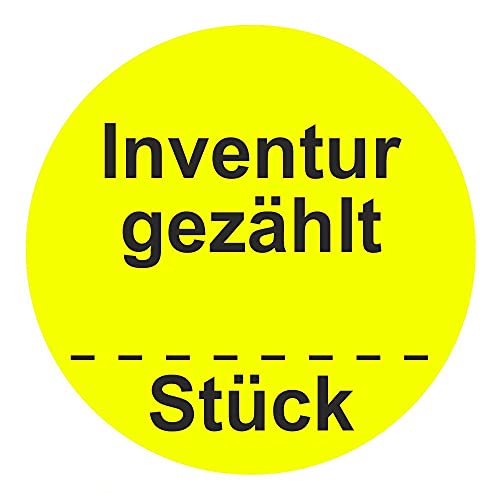 Inventuretiketten, Inventuraufkleber "Inventur gezählt Stück" - Durchmesser 50 mm - 1000 Stück (Leuchtgelb) von simhoa