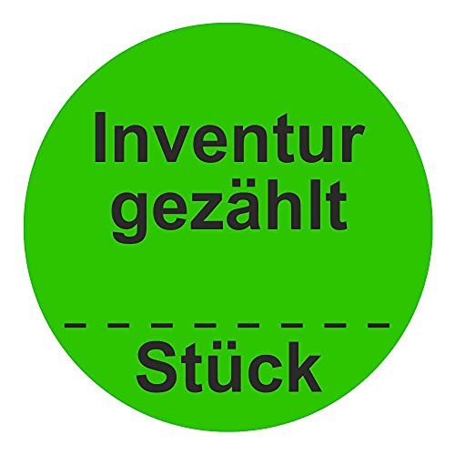 Inventuretiketten, Inventuraufkleber "Inventur gezählt Stück" - Durchmesser 50 mm - 1000 Stück (Leuchtgrün) von simhoa