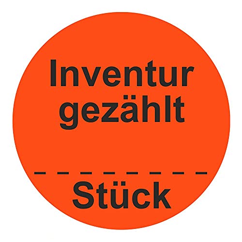 Inventuretiketten, Inventuraufkleber "Inventur gezählt Stück" - Durchmesser 50 mm - 1000 Stück (Leuchtrot) von simhoa