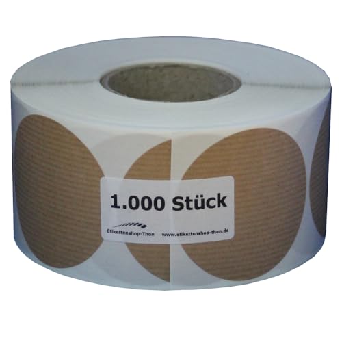 Kraftpapier Aufkleber, rund, Durchmesser 20,30,40,50,60,80 und 100 mm, rechteckig 50x50, 75x50 und 100x50 mm, Etiketten - selbstklebend zum beschriften, braun (Durchmesser 60 mm - 1000 Stück) von Etikettenshop Thon