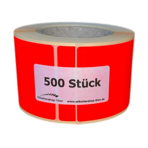 Markierungspunkte/Klebepunkte, eckig 50 x 50 mm - Leuchtrot - selbstklebend zum beschriften, 500 Stück/Rolle (1) von Etikettenshop Thon