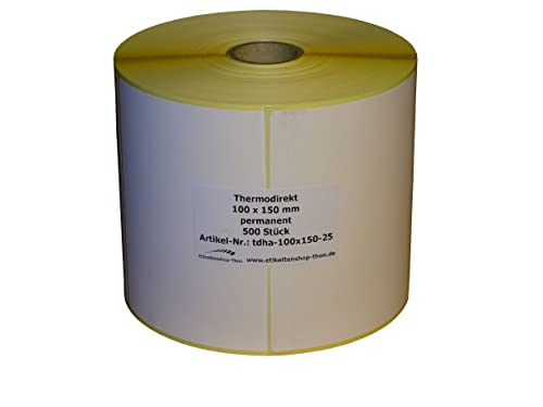 Thermo Etiketten auf Rolle - 100 x 150 mm - 500 Stück - Hülse 25 mm - permanent haftend - BPA free von Etikettenshop Thon