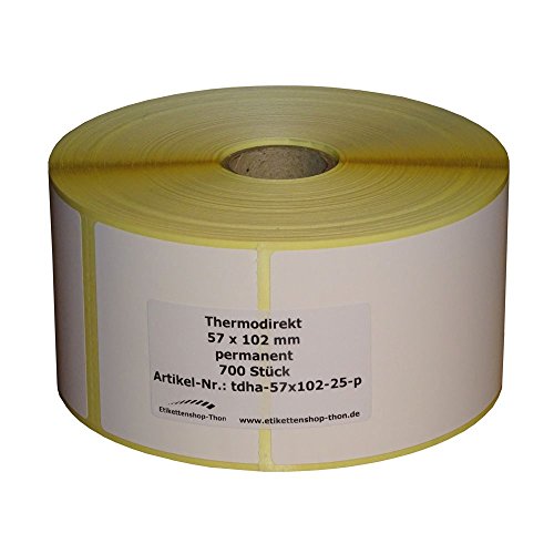 Thermo Etiketten auf Rolle - 57 x 102 mm - 7.000 Stück - Hülse 25 mm - permanent haftend von Etikettenshop Thon