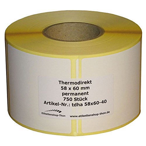 Thermo Etiketten auf Rolle - 58 x 60 mm - 7.500 Stück - Hülse 40 mm - permanent haftend von simhoa