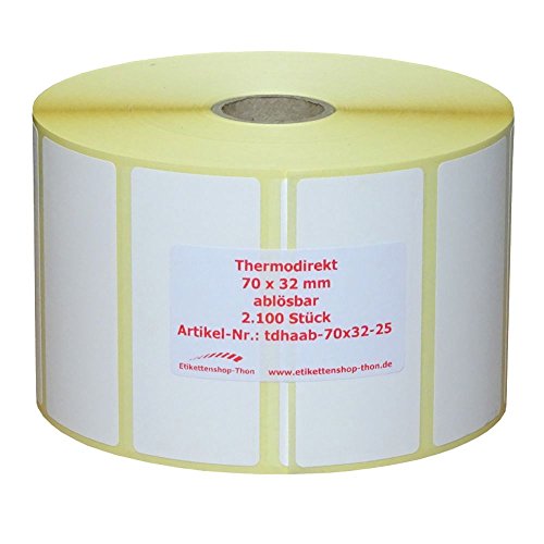 Thermo Etiketten auf Rolle - 70 x 32 - mm - 2.100 Stück - Hülse 25 mm - ABLÖSBAR von Etikettenshop Thon