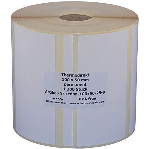 Thermo Etiketten mit Perforation auf Rolle - 100 x 50 - mm - 1.300 Stück - Hülse 25 mm - permanent haftend - BPA free Thermo Etiketten mit Perforation auf Rolle - 100 x 50 - mm - 1.300 Stück - Hülse 25 mm - permanent haftend - BPA free von simhoa