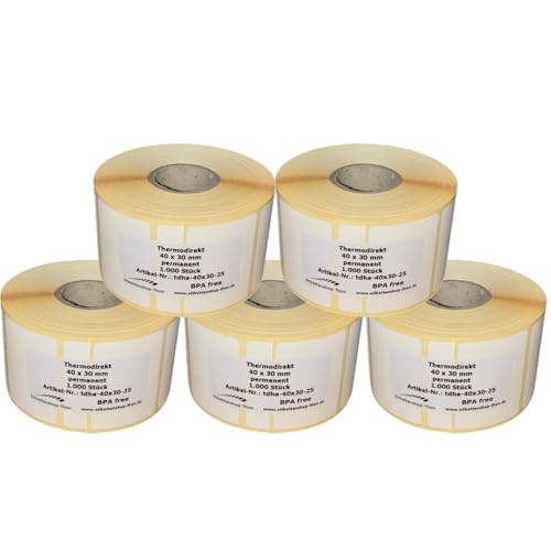 Thermodirekt Etiketten auf Rolle 40 x 30 mm selbstklebend - für Zebra, Brother Drucker (5) von Etikettenshop Thon