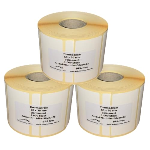 Thermodirekt Etiketten auf Rolle 50 x 30 mm selbstklebend - für Zebra, Brother Drucker (3) von Etikettenshop Thon