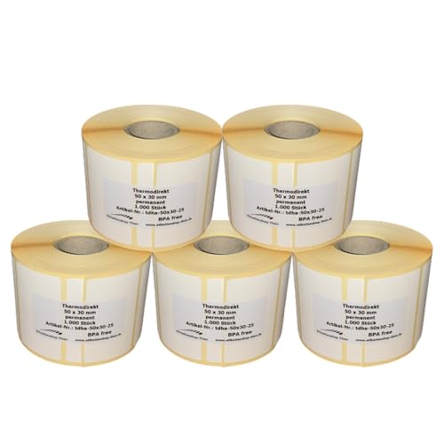 Thermodirekt Etiketten auf Rolle 50 x 30 mm selbstklebend - für Zebra, Brother Drucker (5) von Etikettenshop Thon
