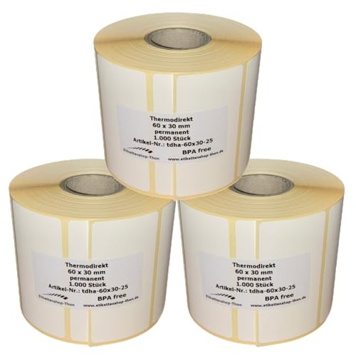 Thermodirekt Etiketten auf Rolle 60 x 30 mm selbstklebend - für Zebra, Brother Drucker (3) von Etikettenshop Thon