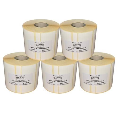 Thermodirekt Etiketten auf Rolle 60 x 30 mm selbstklebend - für Zebra, Brother Drucker (5) von Etikettenshop Thon