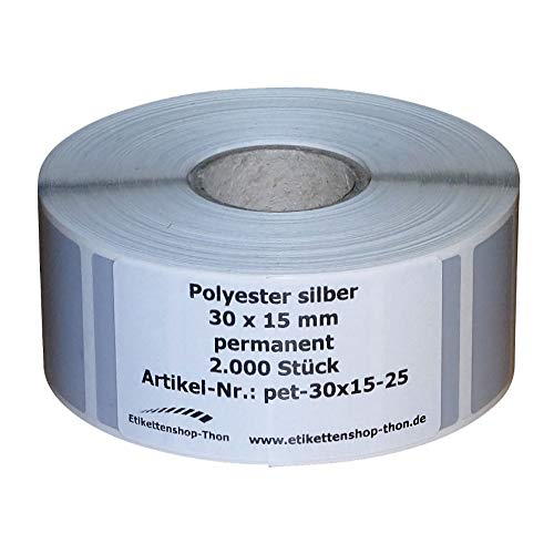 Typenschilder/Polyester Etiketten - 30 x 15 mm - 2.000 Stück - silber - Hülse 25 mm von Etikettenshop Thon