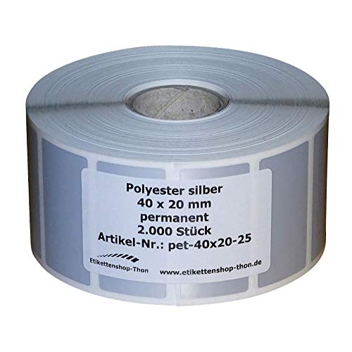 Typenschilder/Polyester Etiketten - 40 x 20 mm - 2.000 Stück - silber - Hülse 25 mm von Etikettenshop Thon