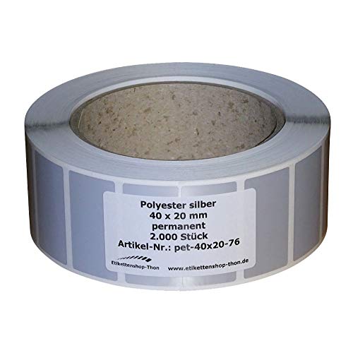 Typenschilder/Polyester Etiketten - 40 x 20 mm - 2.000 Stück - silber - Hülse 76 mm Typenschilder/Polyester Etiketten - 40 x 20 mm - 2.000 Stück - silber - Hülse 76 mm von Etikettenshop Thon