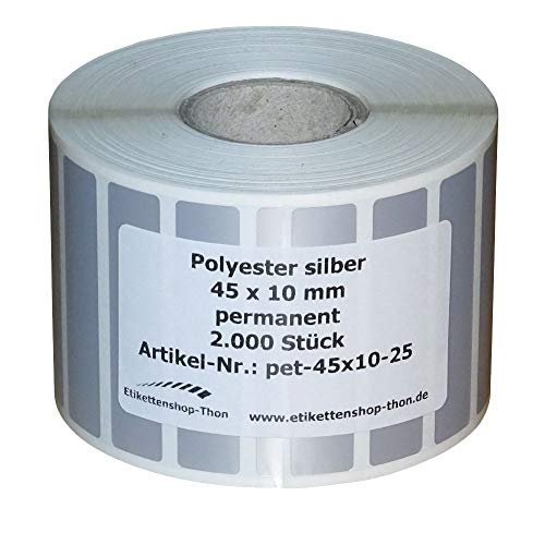 Typenschilder/Polyester Etiketten - 45 x 10 mm - 2.000 Stück - silber - Hülse 25 mm von simhoa