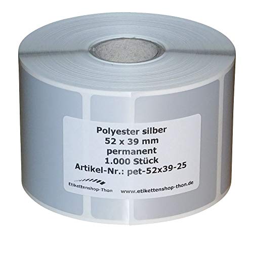 Typenschilder/Polyester Etiketten - 52 x 39 mm - 1.000 Stück - silber - Hülse 25 mm von Etikettenshop Thon