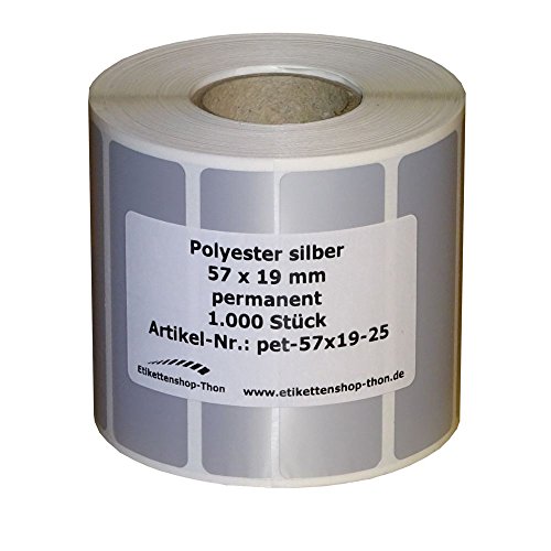 Typenschilder/Polyester Etiketten - 57 x 19 mm - 1.000 Stück - silber - Hülse 25 mm von Etikettenshop Thon