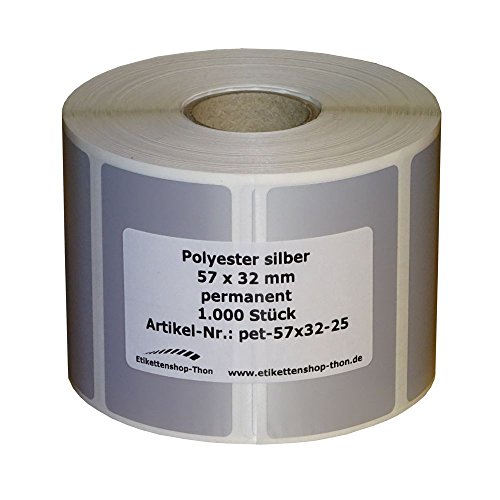 Typenschilder/Polyester Etiketten - 57 x 32 mm - 1.000 Stück - silber - Hülse 25 mm von Etikettenshop Thon