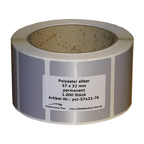 Typenschilder/Polyester Etiketten - 57 x 32 mm - 1.000 Stück - silber - Hülse 76 mm von Etikettenshop Thon