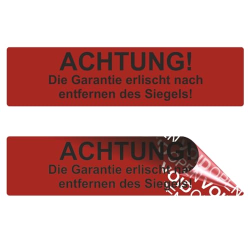 VOID OPEN Siegel - rückstandsfreie Sicherheitsetiketten "ACHTUNG! Die Garantie erlischt nach Entfernen des Siegels!" auf Rolle - 80 x 20 mm - rot (500) von Etikettenshop-Thon