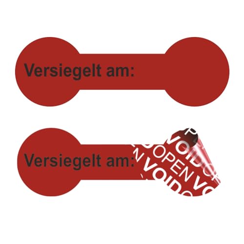 VOID OPEN Siegel - rückstandsfreie Sicherheitsetiketten "Versiegelt am" auf Rolle - 60 x 20 mm Knochenform - rot (500) von Etikettenshop Thon