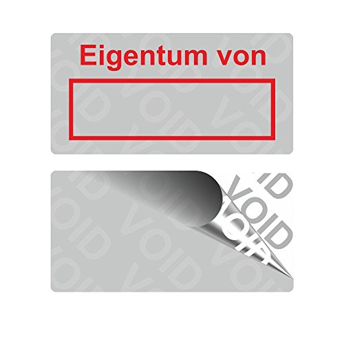 VOID Sicherheitsetiketten"Eigentum" auf Rolle - 28 x 14 mm - 1000 Stück - silber von Etikettenshop Thon
