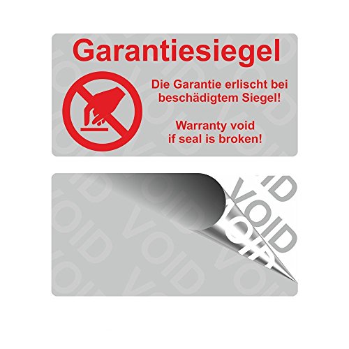 VOID Sicherheitsetiketten "Garantiesiegel mit Logo" auf Rolle - 40 x 20 mm - 1000 Stück - silber von Etikettenshop Thon