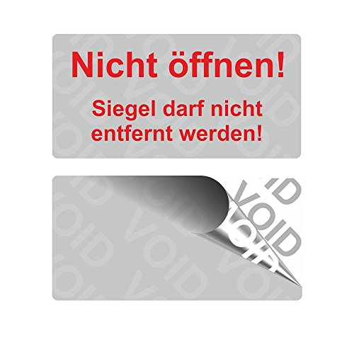 VOID Sicherheitsetiketten "Nicht öffnen!" auf Rolle - 28 x 14 mm - 1000 Stück - silber von simhoa