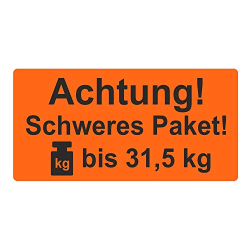 Warnetiketten/Versandaufkleber "Achtung! Schweres Paket! bis 31,5 kg" auf Rolle - 100 x 50 mm - 500 Stück von Etikettenshop Thon