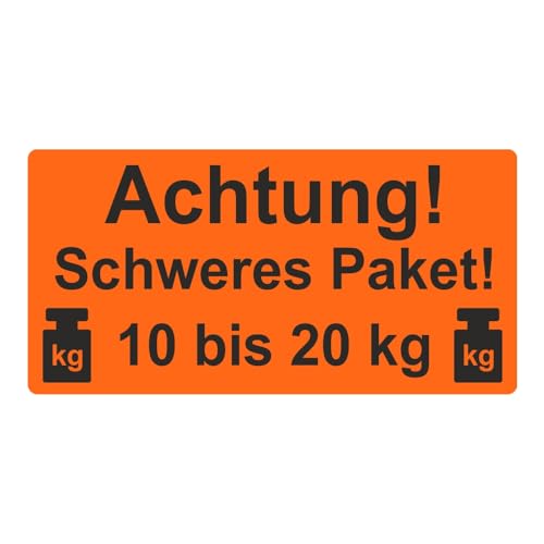 Warnetiketten/Versandetiketten "Achtung! Schweres Paket! 10 bis 20 kg" auf Rolle - 100 x 50 mm - 500 Stück von Etikettenshop Thon