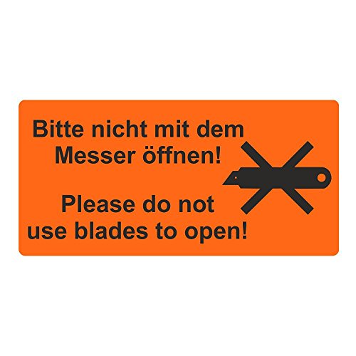Warnetiketten/Versandetiketten "Bitte nicht mit dem Messer öffnen! Please do not use blades to open!" auf Rolle - 100 x 50 mm - 500 Stück von simhoa