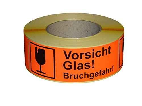 Warnetiketten/Versandetiketten "Vorsicht Glas!" auf Rolle - 50 x 150 mm - 500 Stück von Etikettenshop Thon