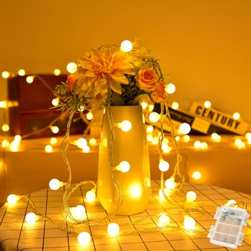 Etopgo Lichterkette Außen Batterie, 6M 40 LED Globe Lichterkette mit Batterie Innen, Lichterketten Kugel warmweiß mit Timer IP65 Wasserdicht für Weihnachten, Schlafzimmer, Hochzeit, Balkon, Party Deko von Etopgo