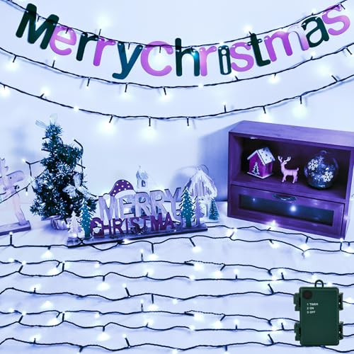 Etopgo Lichterkette Außen Batterie Kaltweiß, 5M 50 LED Lichterketten Batterie mit Timer, IP65 Wasserdicht Weihnachtsdeko Lichterkette Outdoor für Innen außen Halloween,Weihnachten,Party,Garten von Etopgo
