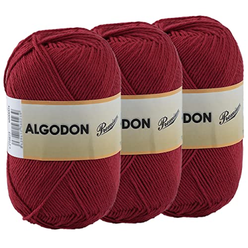 Baumwollgarn aus 100 % Baumwolle, perfekt zum Stricken oder Häkeln, Farbe: Granat, 100 g, 220 m x 3 Stück von Etrexonline