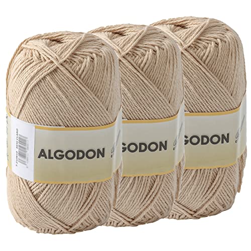 Baumwollgarn 100% Baumwolle 220 Meter zum Stricken und Häkeln, Packung mit 3 x 100g, Farbe Hellbeige von Etrexonline