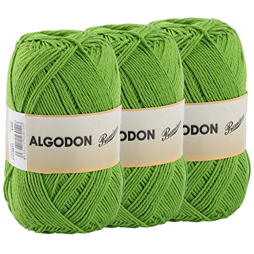 Baumwollgarn 100% Baumwolle 220 Meter zum Stricken und Häkeln, Packung mit 3 x 100g, Farbe Kiwi von Etrexonline