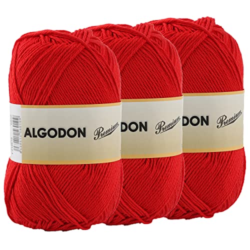 Baumwollgarn 100% Baumwolle 220 Meter zum Stricken und Häkeln, Packung mit 3 x 100g, Farbe Rot Baumwollgarn 100% Baumwolle 220 Meter zum Stricken und Häkeln, Packung mit 3 x 100g, Farbe Rot von Etrexonline