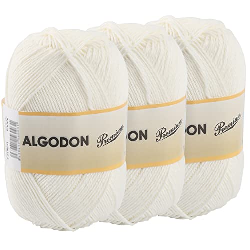 Baumwollgarn 100% Baumwolle 220 Meter zum Stricken und Häkeln, Packung mit 3 x 100g, Farbe Weißbeige von Etrexonline