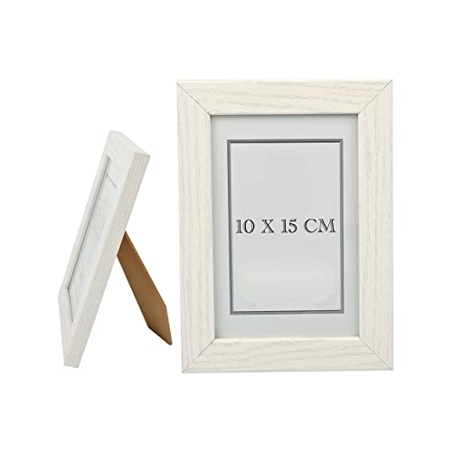 Bilderrahmen 10x15cm Weiß Holz mit Aufsteller, Fotorahmen Holz mit Glasplatte für Tisch und Wand von Etrexonline