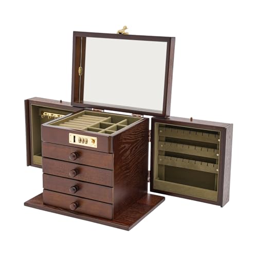 Schmuckkästchen Schmuckschatulle aus Holz Retro 5 Layers mit Spiegel Schmuckkasten Mit Kombinationsschloss Mit Schublade von Etrhdfyts